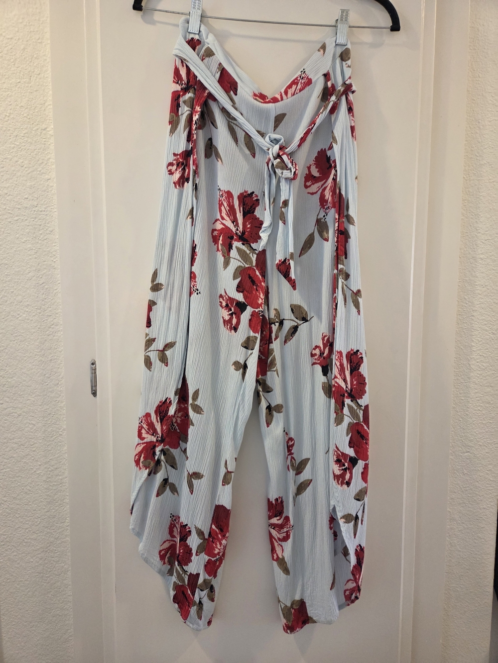 Floral Wide-Leg Jumpsuit in Light Blue and Red